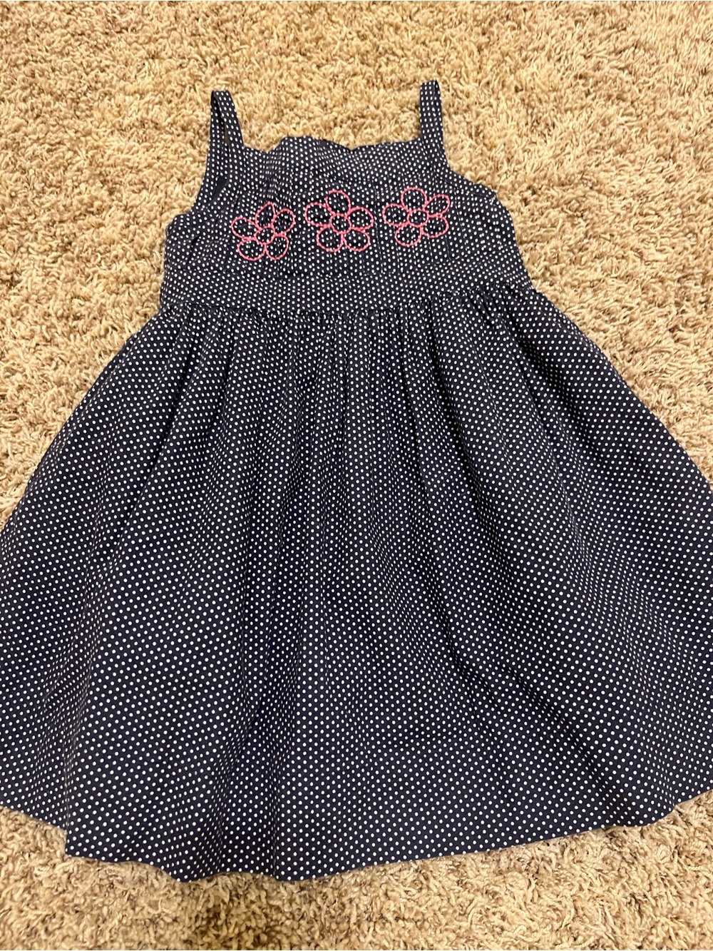 GAP Navy Polka Dot Sundress with Pink Floral Stitching